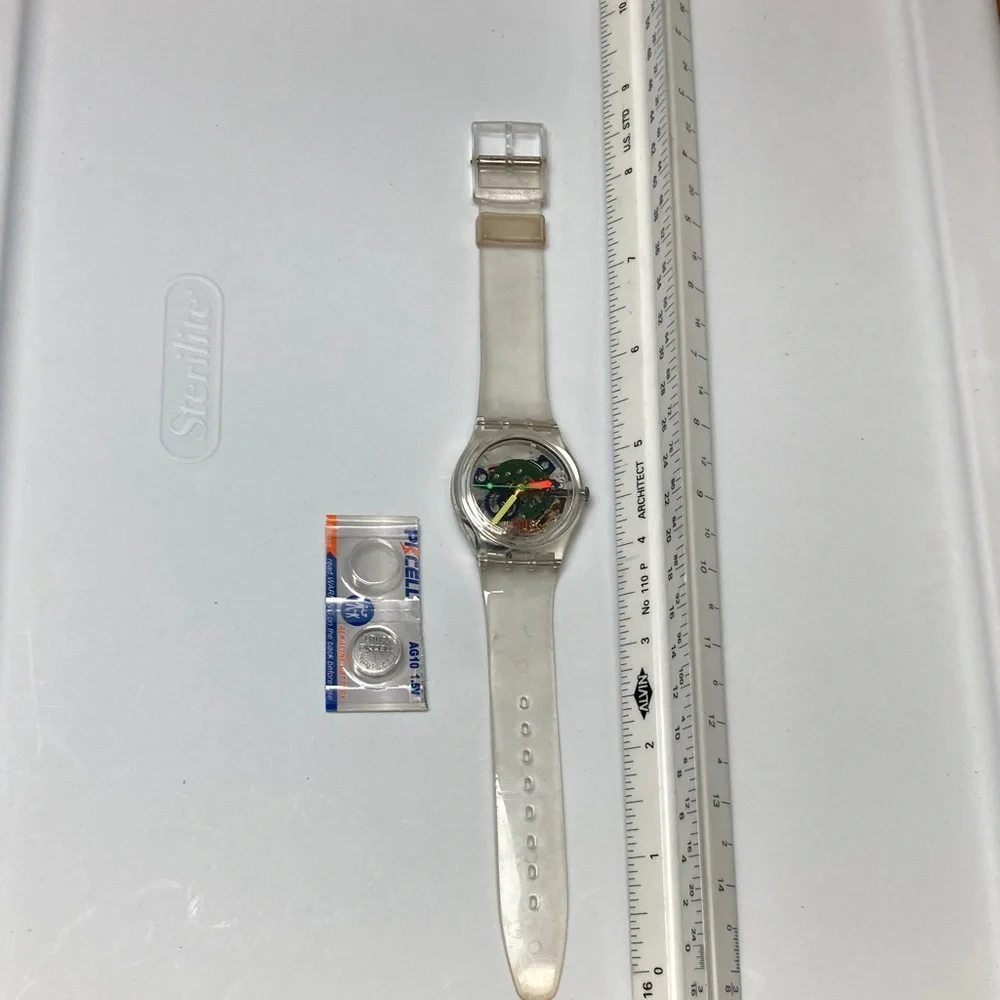Swatch GZ159 jelly skeleton piano, clear strap and case, new battery, Y2K